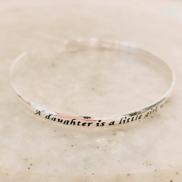 Daughter Grows Up to be Friend 925 Silver Dainty Thin Minimalist Cuff Bracelet - Picture 2 of 6